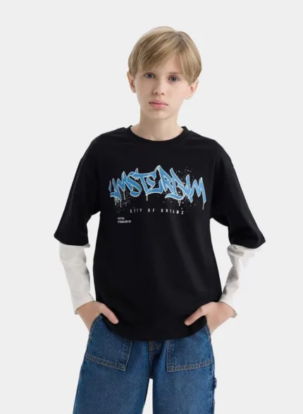 تيشيرت أطفال ديفتو بأكمام طويلة وطبعة دائرية